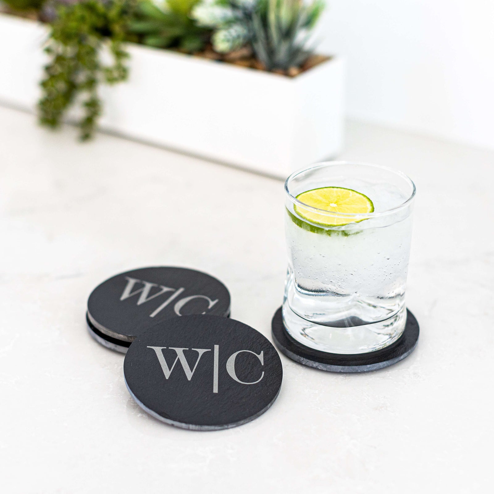 Set of 4 - Slate Coasters with Couple's Initials