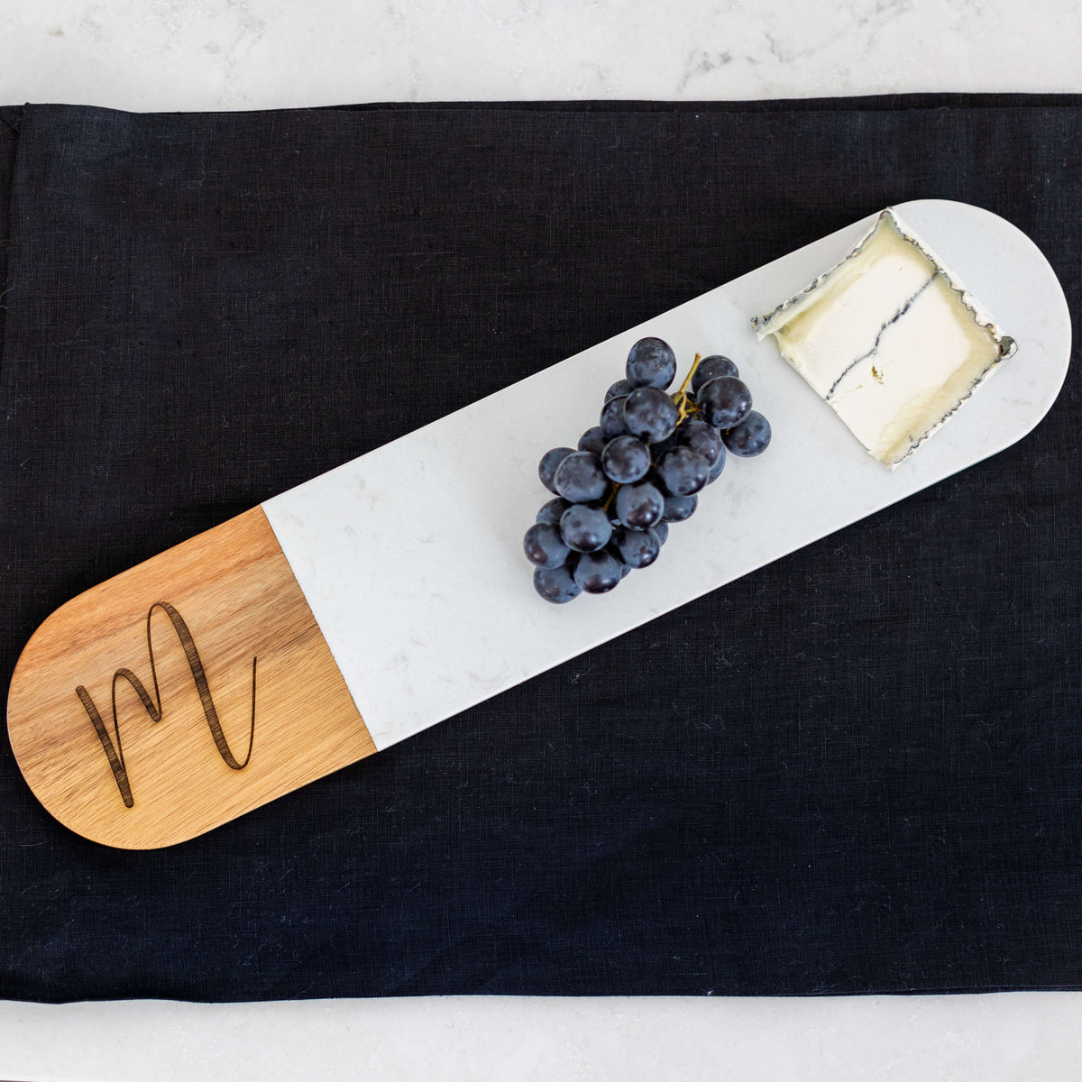 Oval Charcuterie Board - Marble &amp; Acacia - 4.5 x 18 inches