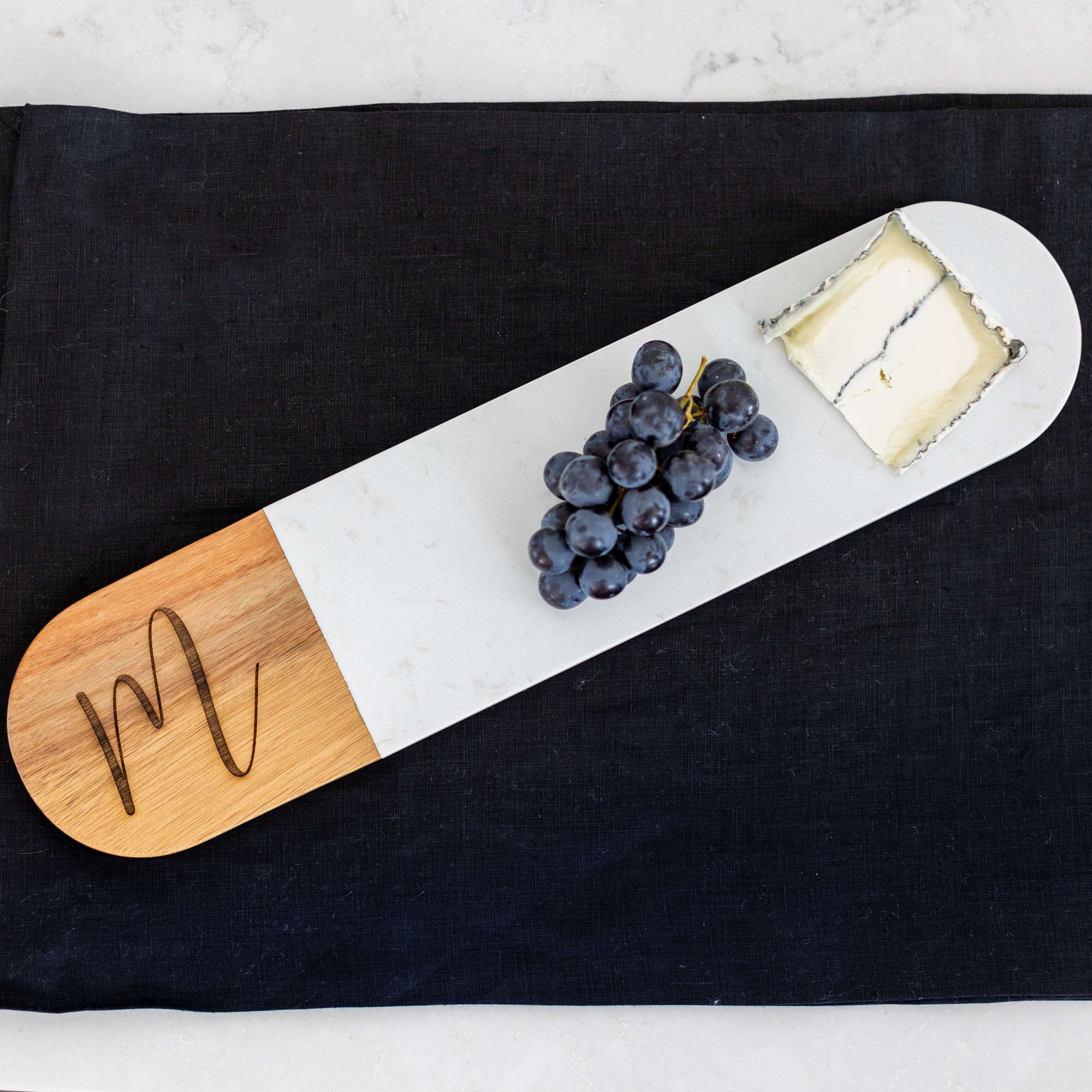 Oval Charcuterie Board - Marble & Acacia - 4.5 x 18 inches
