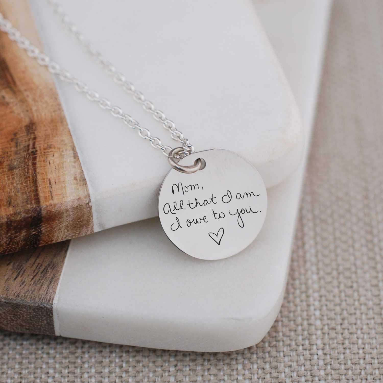 Rose Gold Handwriting Engraved Necklace | Sincerely Silver