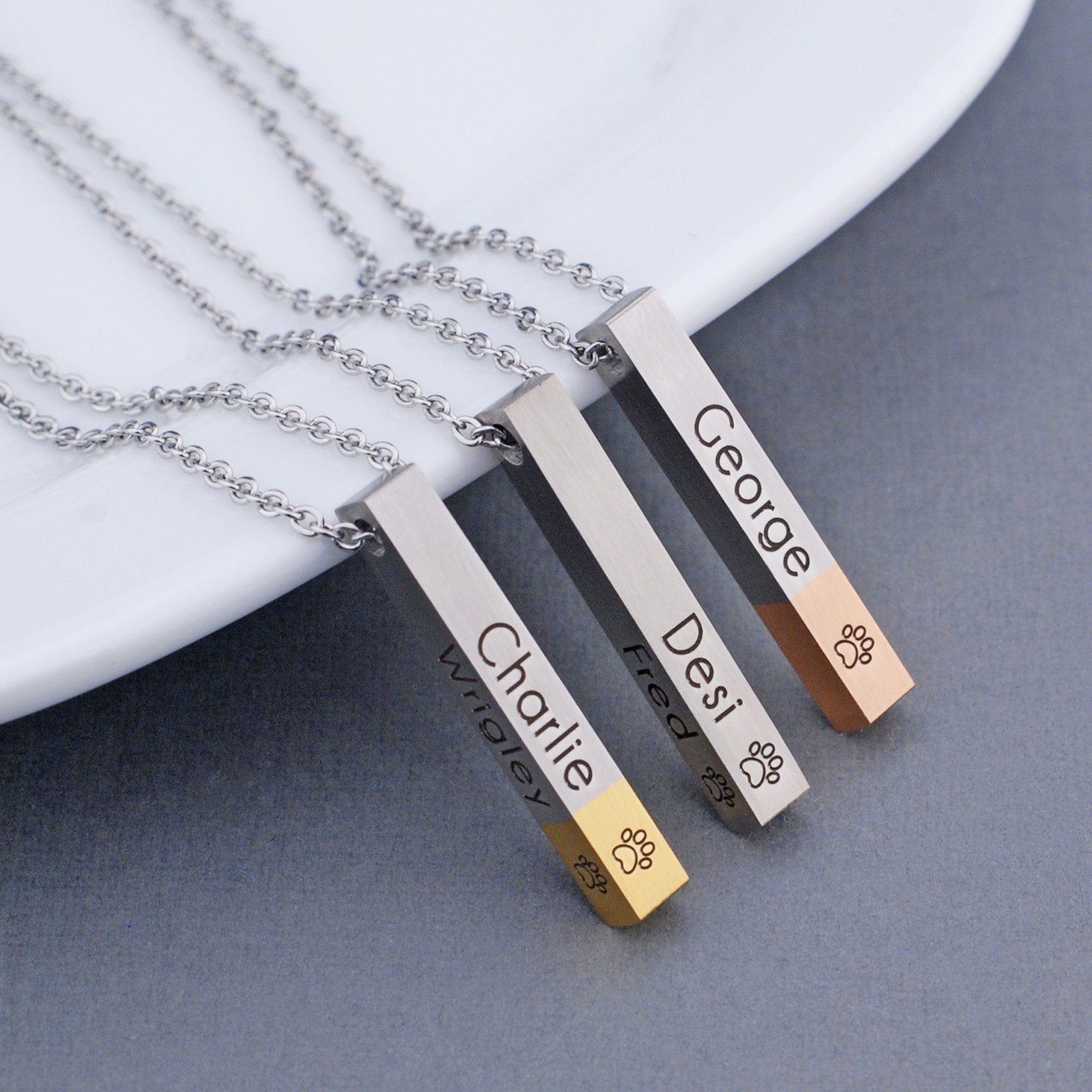 Pet Paw Print Bar Necklace – Necklace – Love, Georgie