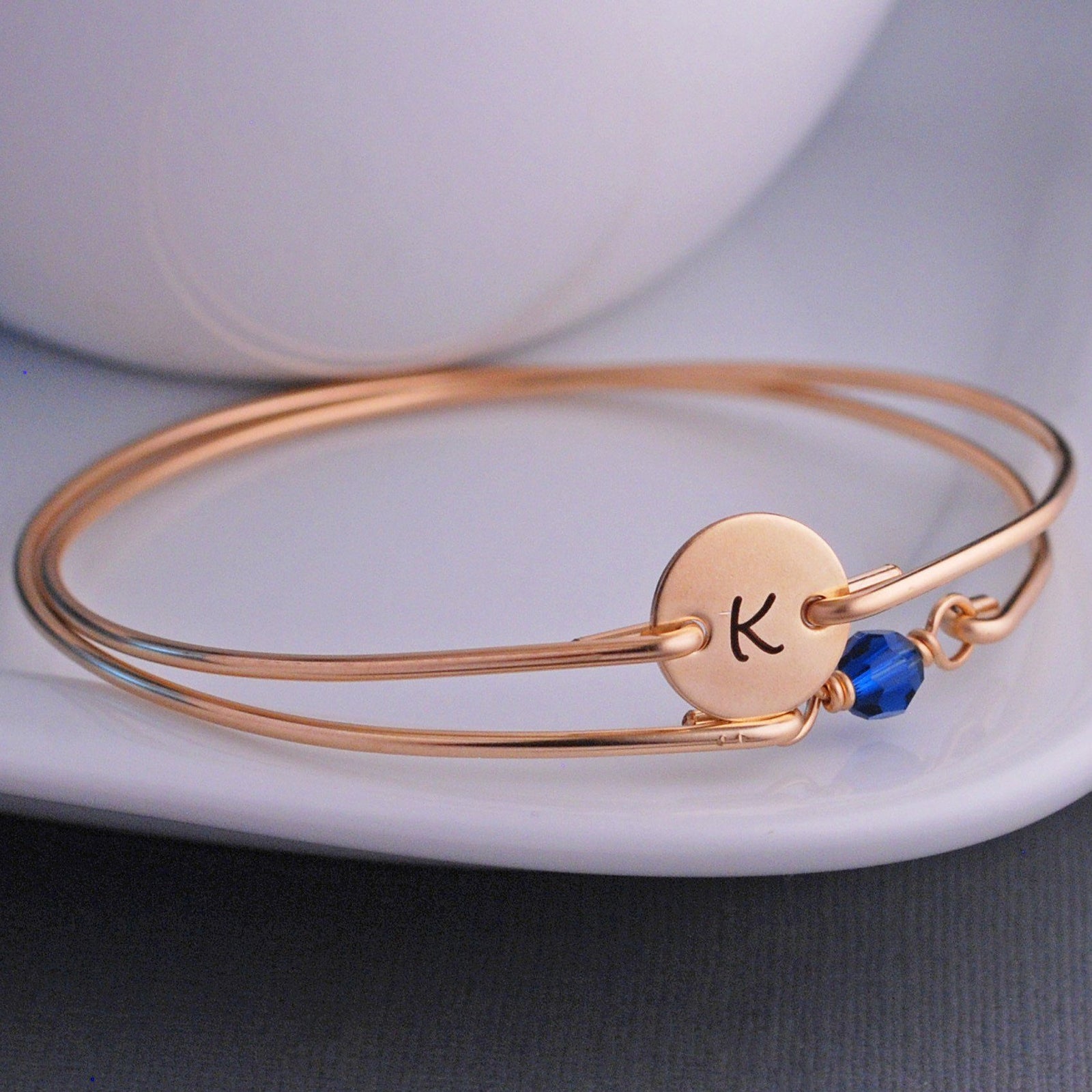Birthstone and Initial Bangle Bracelet Set – bracelet – Love, Georgie