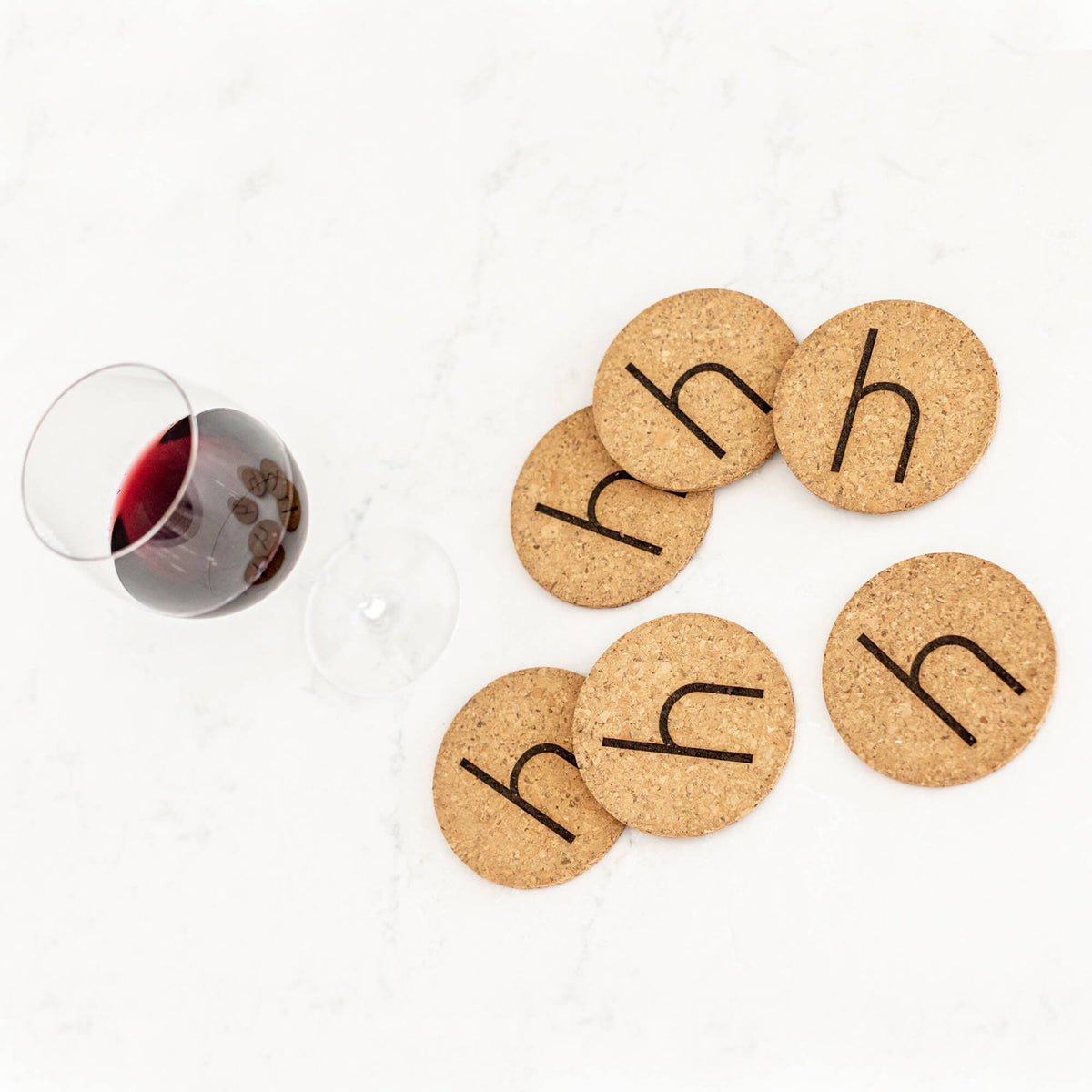 6 Round Coasters with Initial - Cork