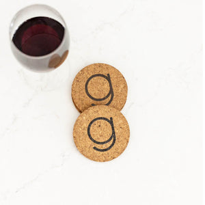 6 Round Coasters with Initial - Cork