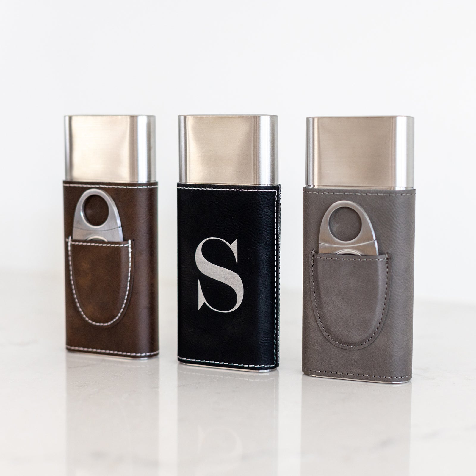 Personalized Cigar Case with Cutter - Initial
