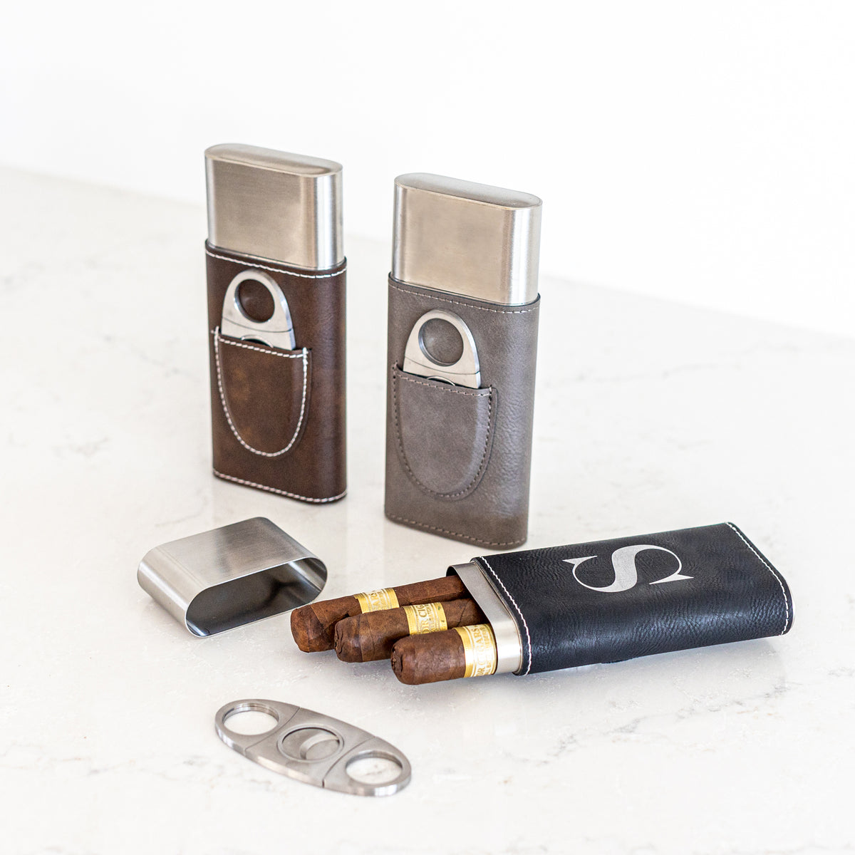 Personalized Cigar Case with Cutter - Initial