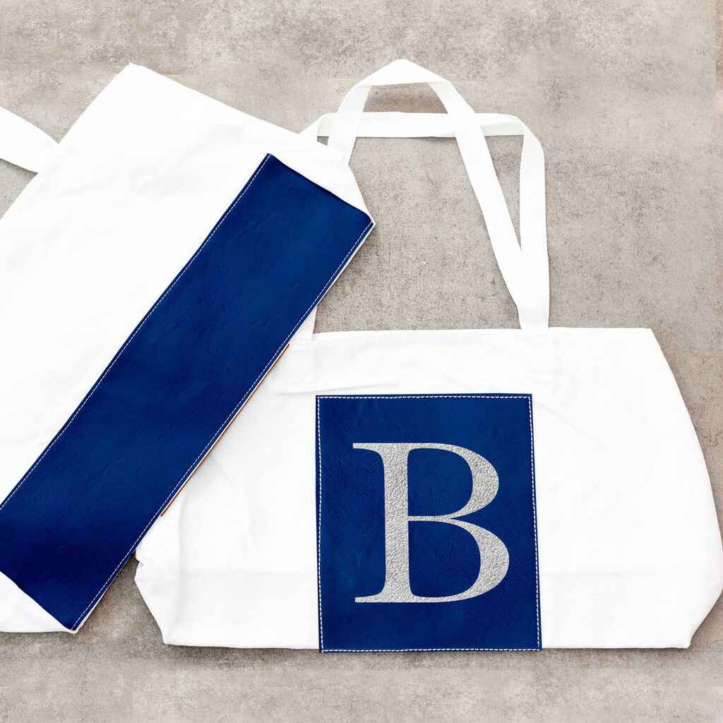 Custom Two Letter Initial Canvas Tote Bag Monogram Shopping 