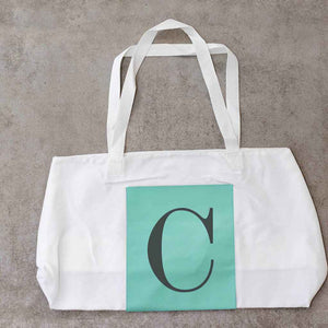 Personalized Vegan Leather and Canvas Tote Bag with Initial
