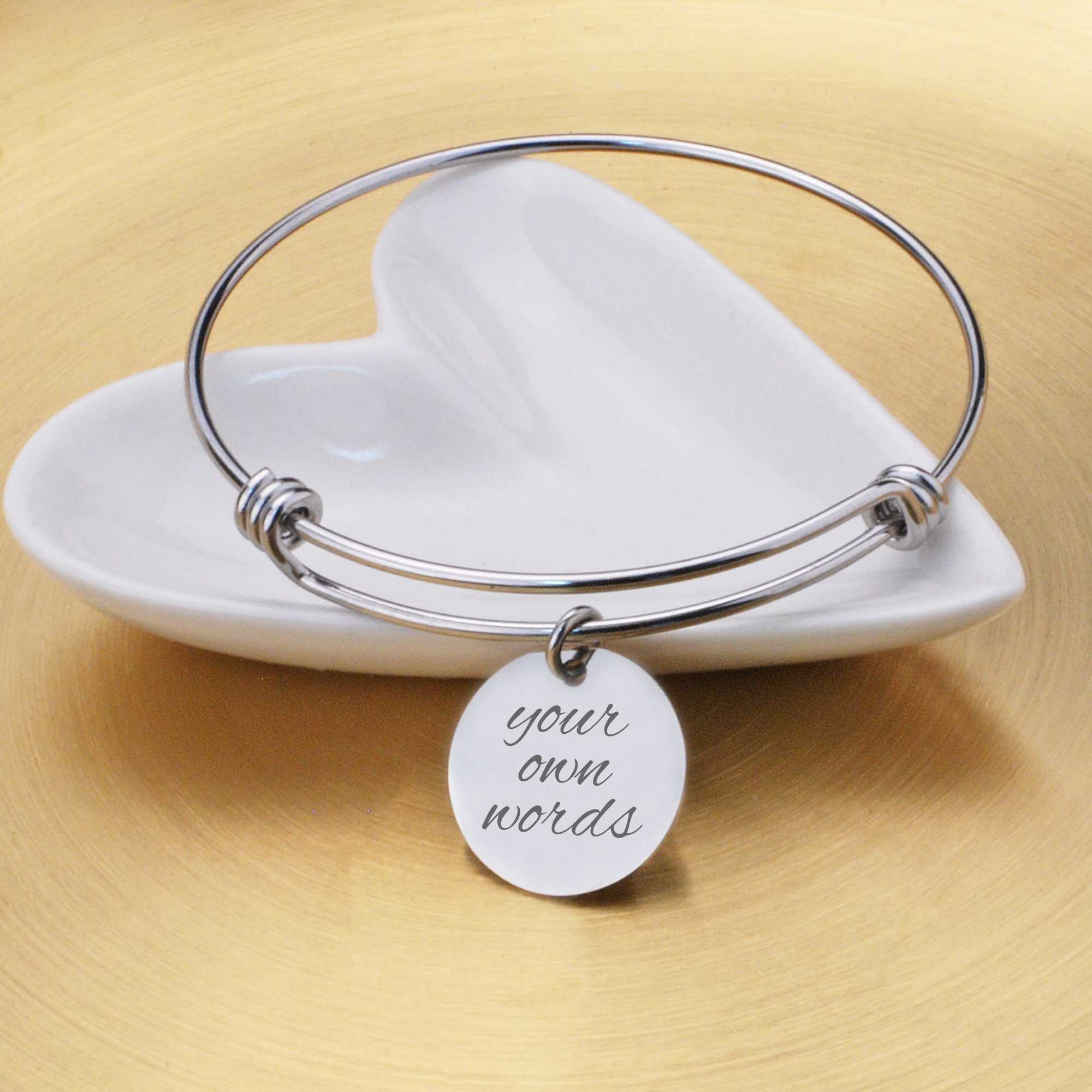 Adjustable Bangle Bracelet Engraved with Your Own Words
