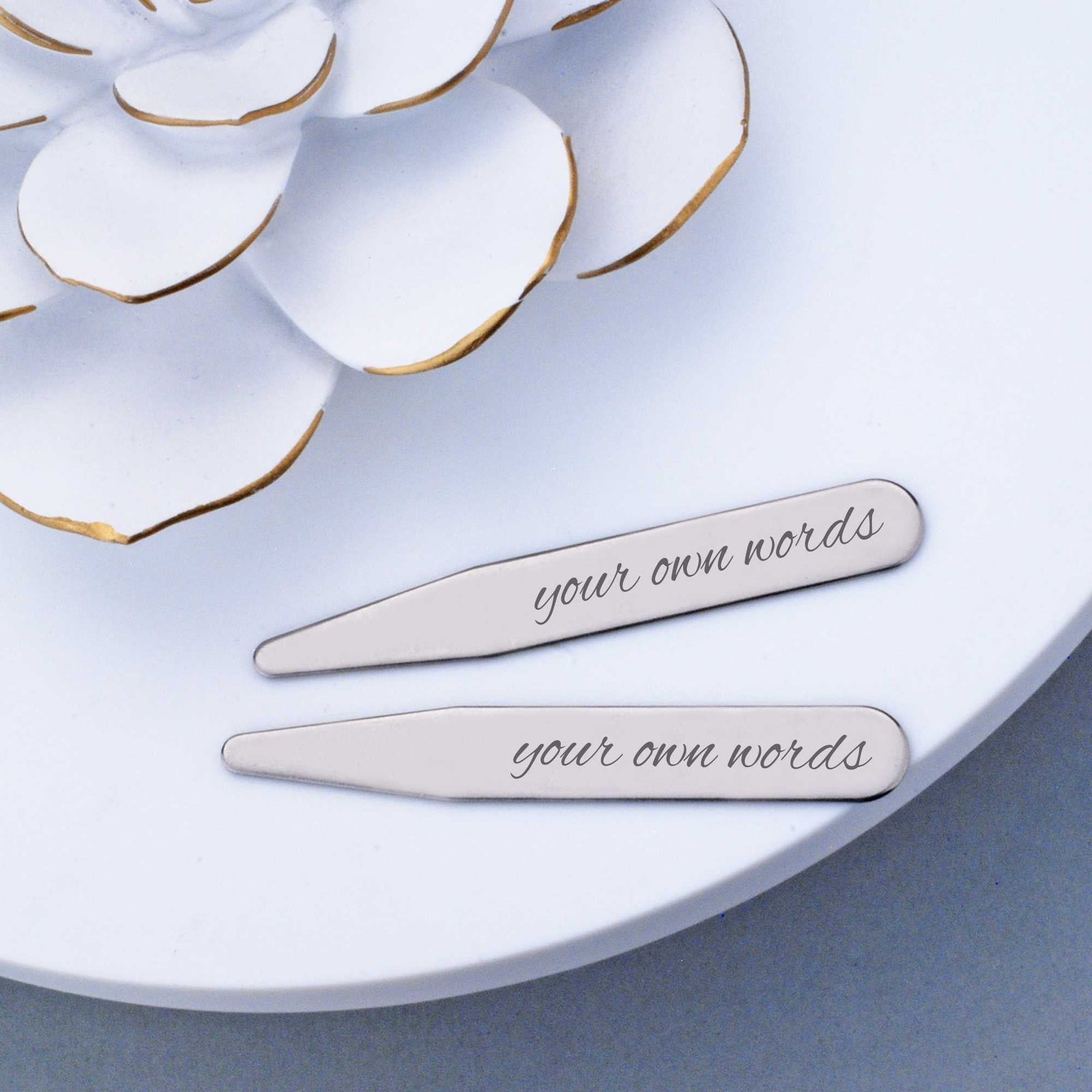 Collar Stays Engraved with Your Own Words