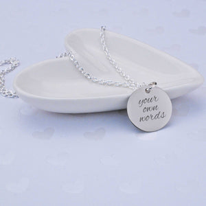 Round Charm Necklace Engraved with Your Own Words