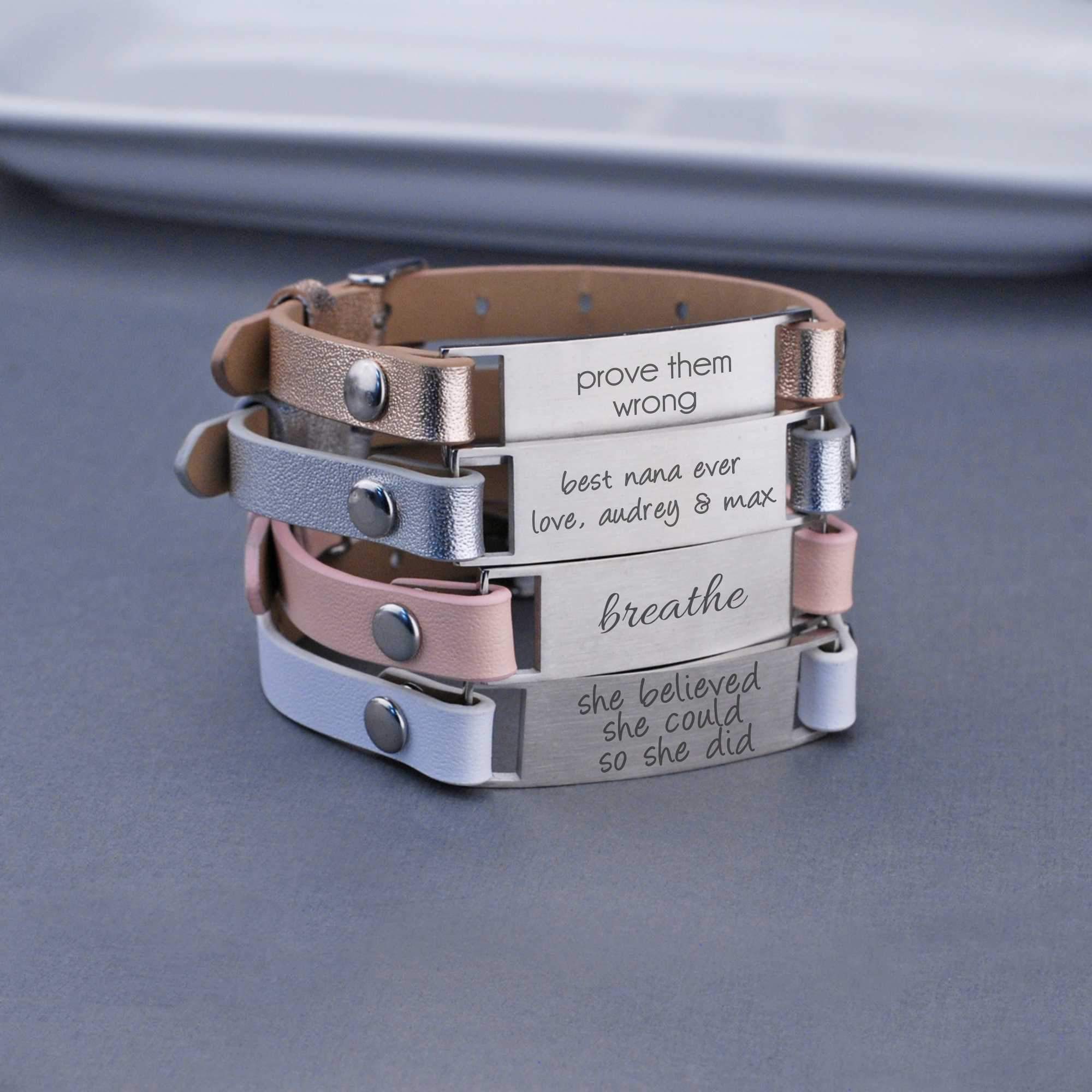 Leather deals bracelets personalized