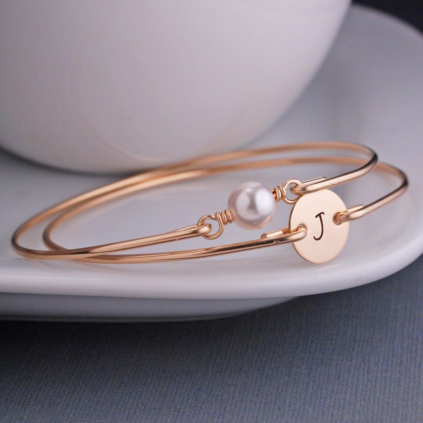 Gold Swarovski Pearl and Gold Initial Bracelet Set – bracelet – Love, Georgie