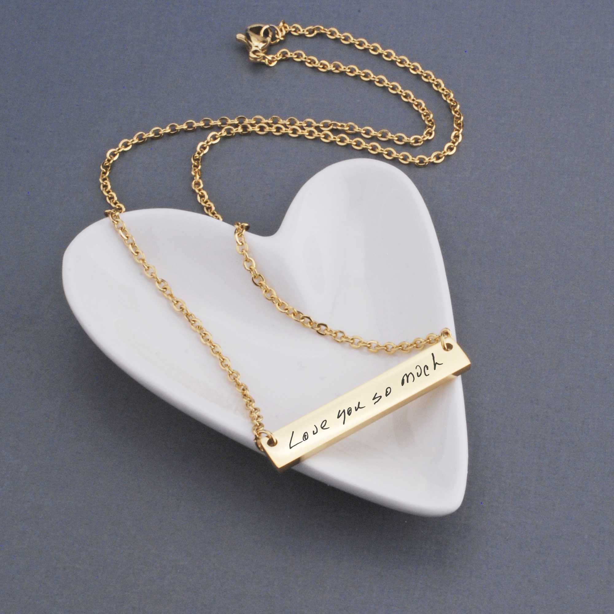 Bar Necklace Engraved with Your Own Handwriting