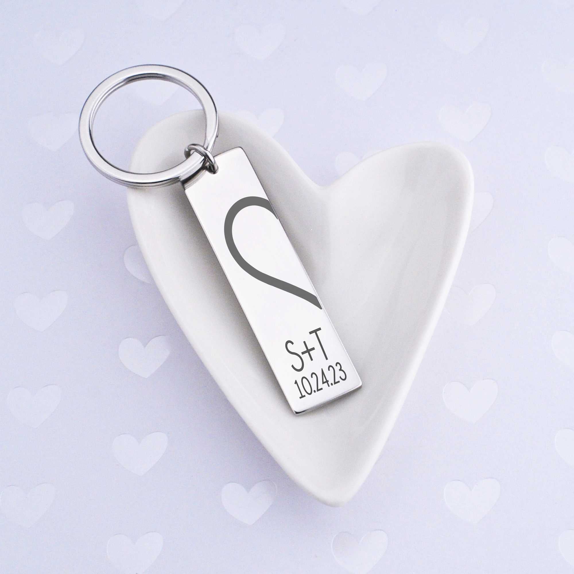 Personalized Couple Keychain Heart and Key Matching Custom Names Free  Engraving
