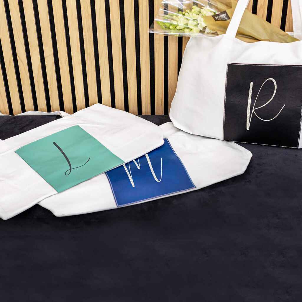 Personalized Vegan Leather and Canvas Tote Bag with Initial
