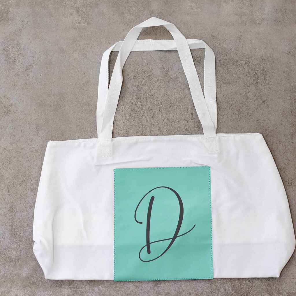 Personalized Tote Bag - Vegan Leather & Canvas Tote Bag - Love