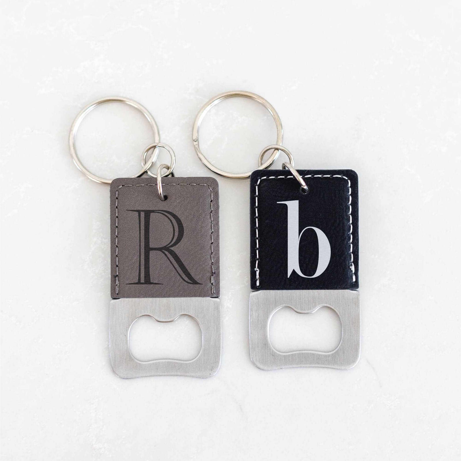 Vegan Leather Bottle Opener Keychain with Initial