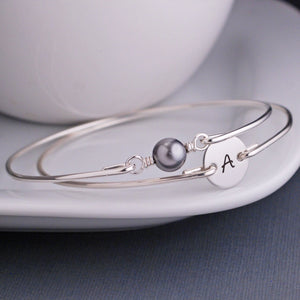 Grey Swarovski Pearl and Initial Bracelet Set - Silver – bracelet – Love, Georgie