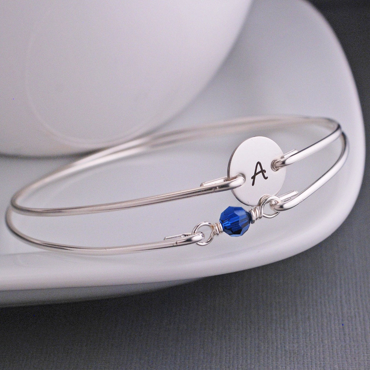 Birthstone and Initial Bangle Bracelet Set – bracelet – Love, Georgie