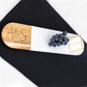 Oval Charcuterie Board with Initials and Date - 4.5 x 18 inches