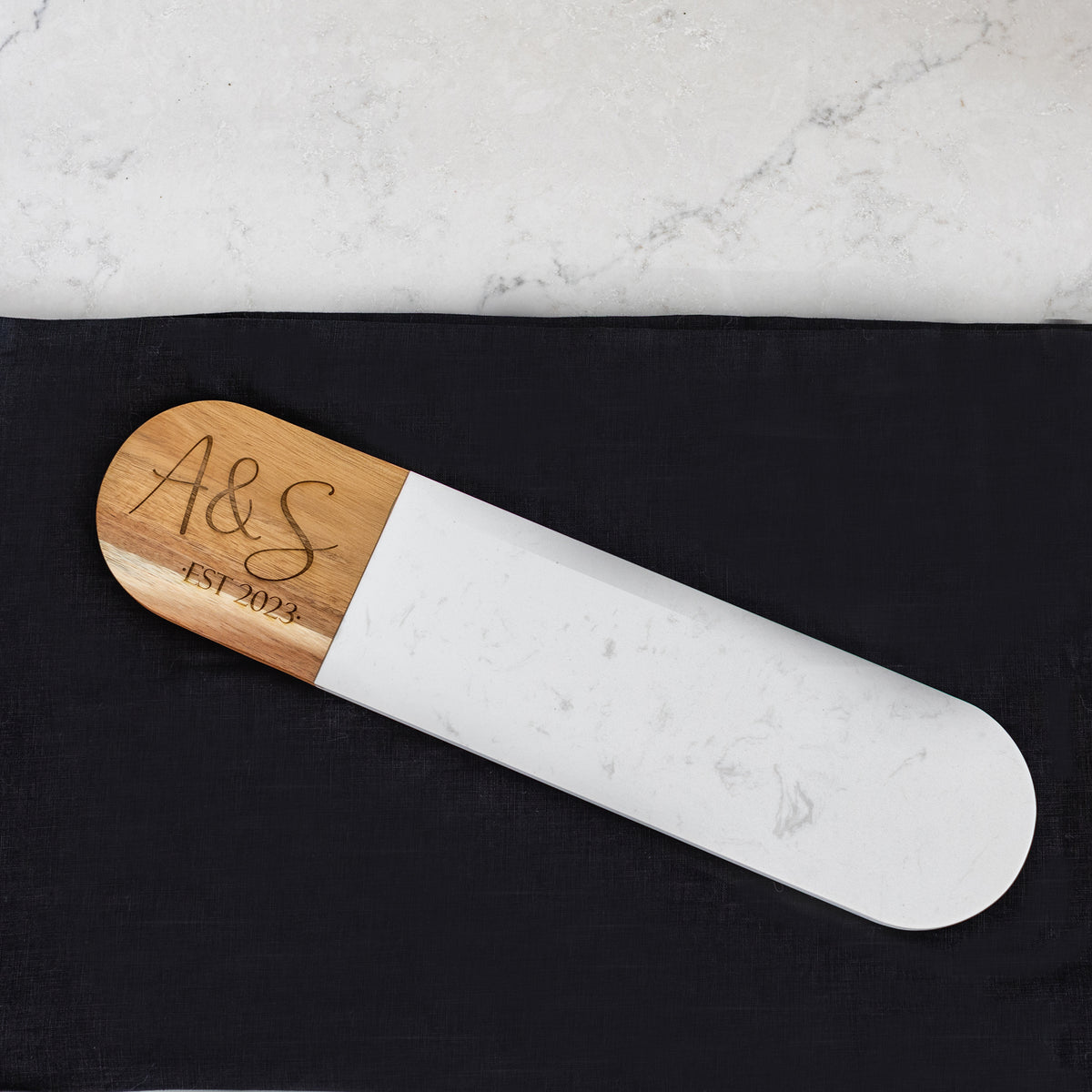 Oval Charcuterie Board with Initials and Date - 4.5 x 18 inches