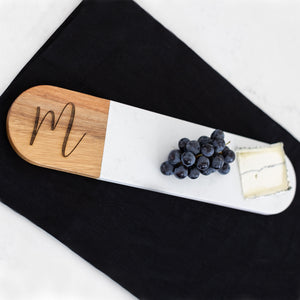 Oval Charcuterie Board - Marble & Acacia - 4.5 x 18 inches