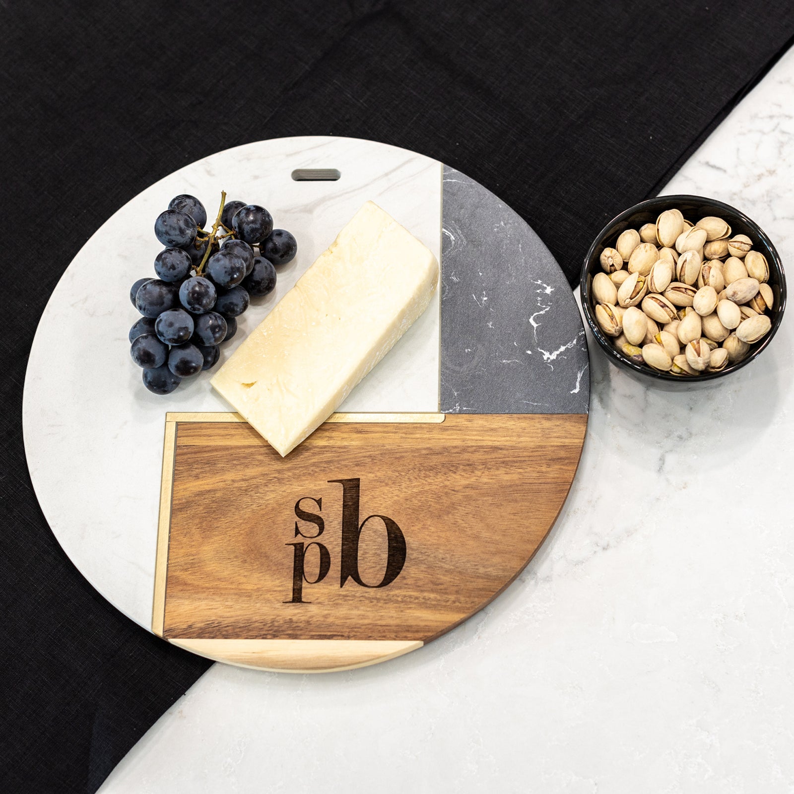 Monogrammed Marble and Acacia Charcuterie Board  - Round 12 inch