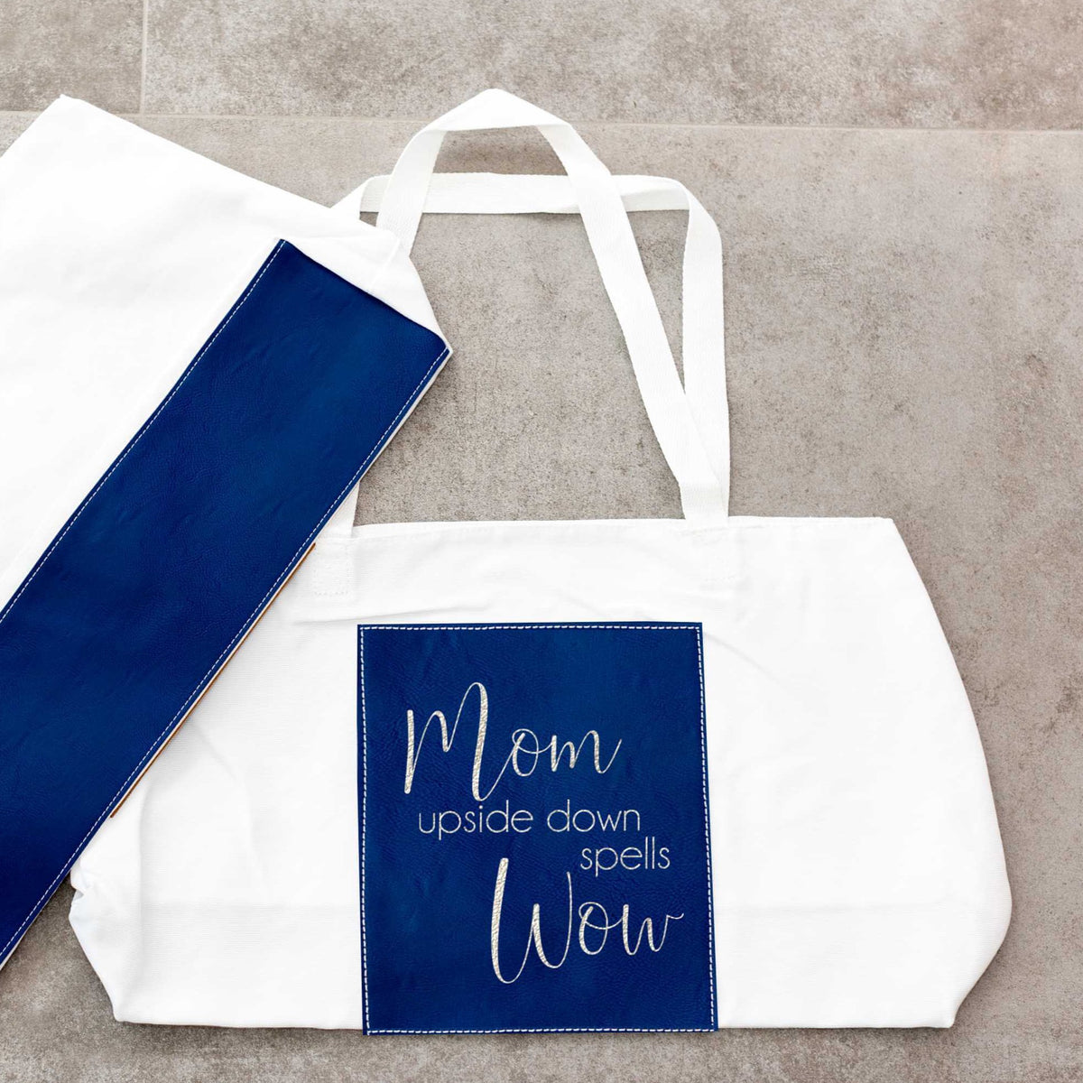 Vegan Leather and Canvas Tote Bag - Mom Upside Down Spells Wow