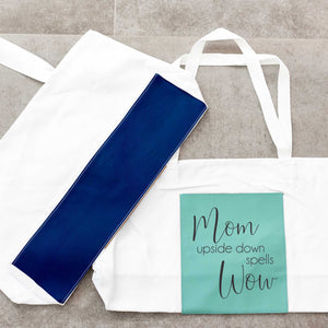Vegan Leather and Canvas Tote Bag - Mom Upside Down Spells Wow