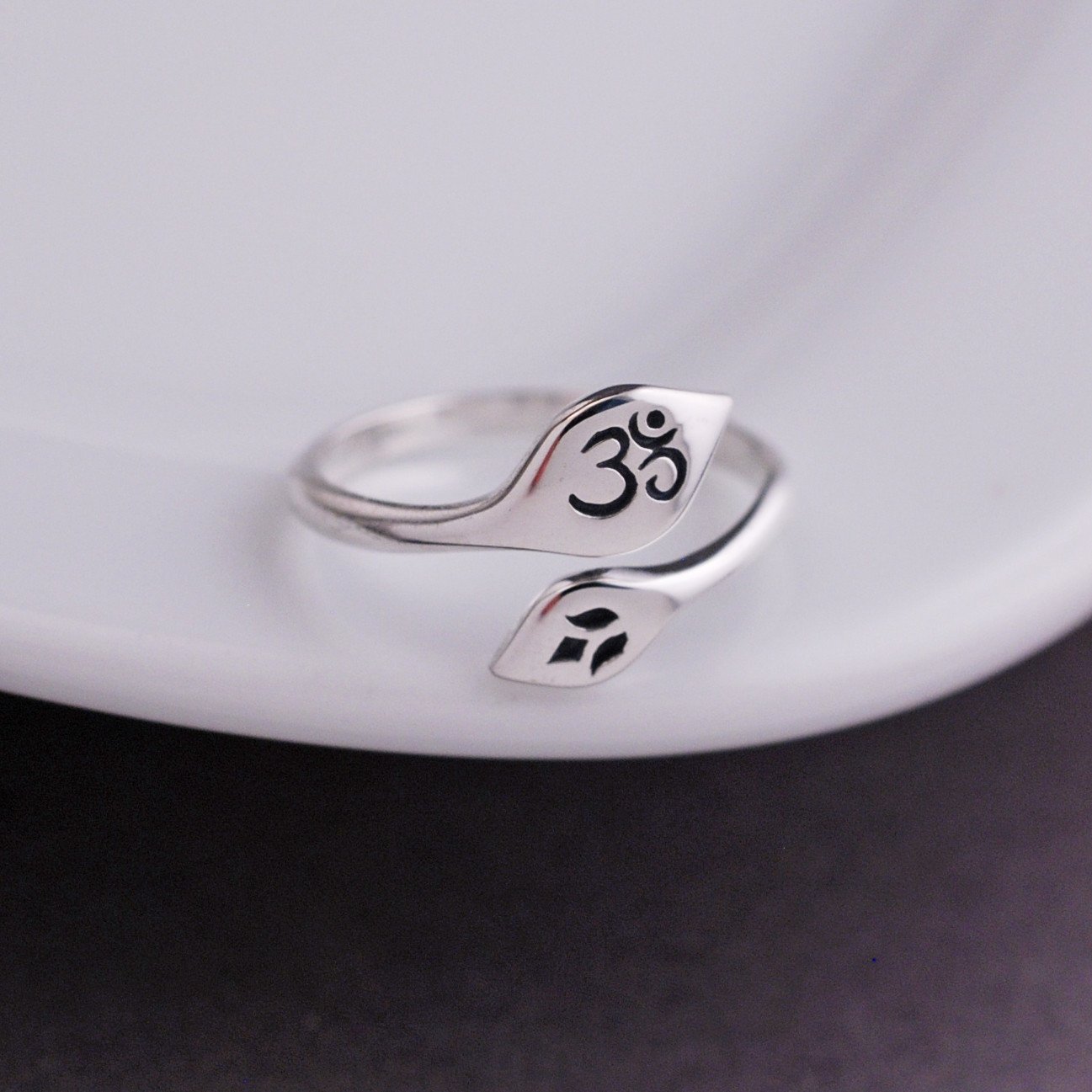 Om and Lotus Adjustable Ring – Ring – georgie designs personalized jewelry