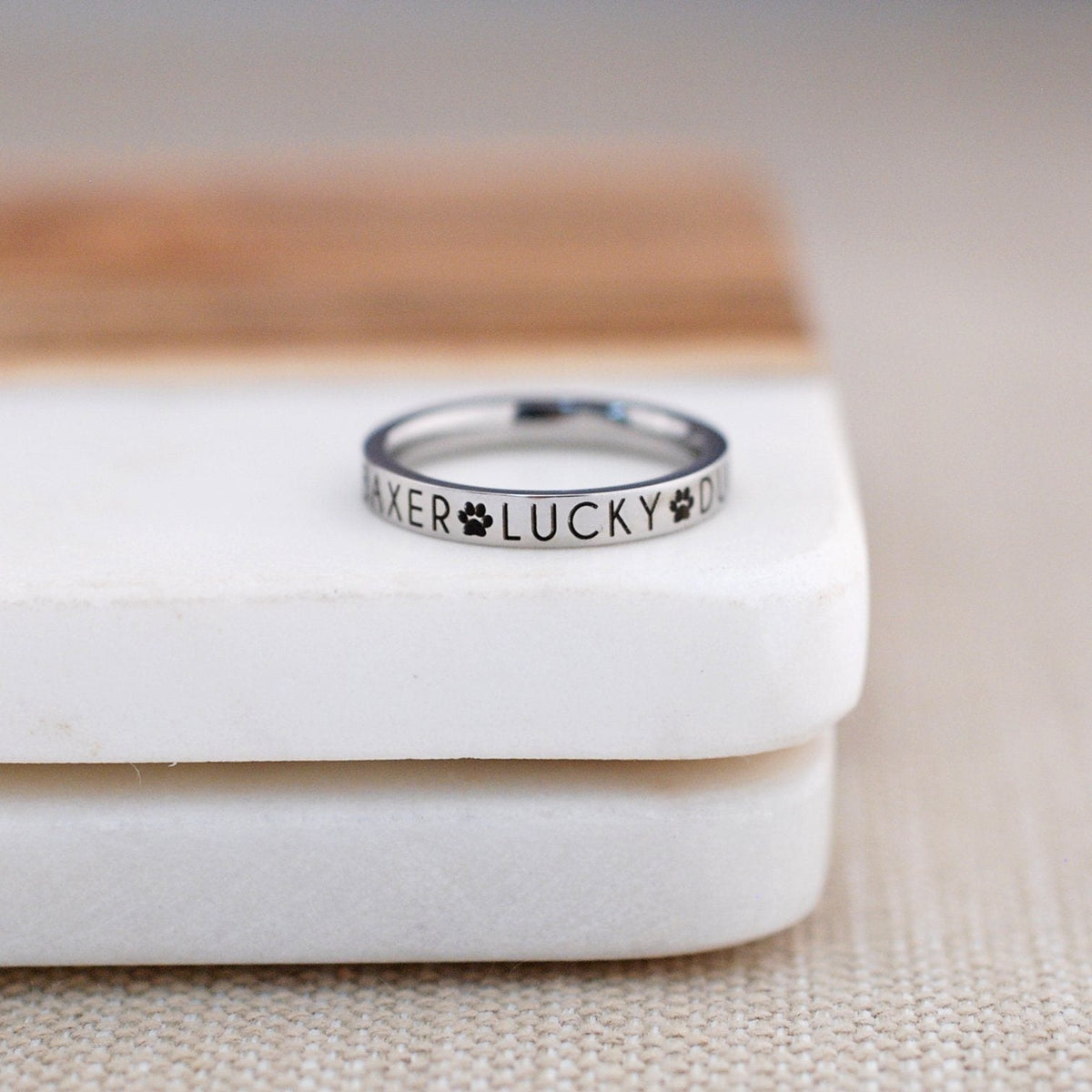 Paw Print Pet Names Ring - 3mm – Ring – Love, Georgie