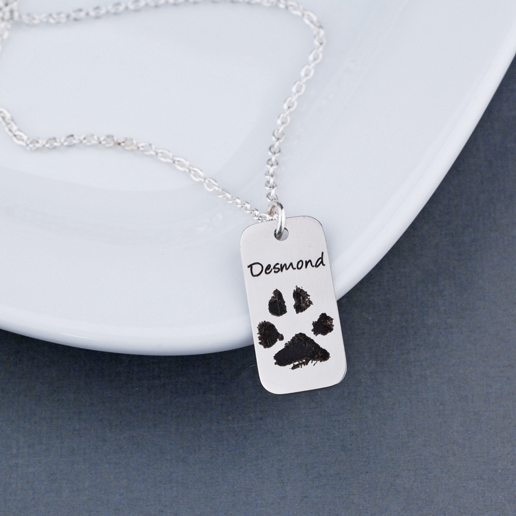 Pet Love Paw Print Necklace Black & White Diamond Sterling Silver 18