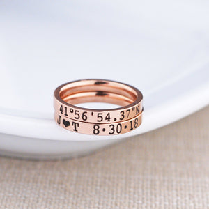 Rose Gold Latitude Longitude Ring - 3mm – Ring – Love, Georgie