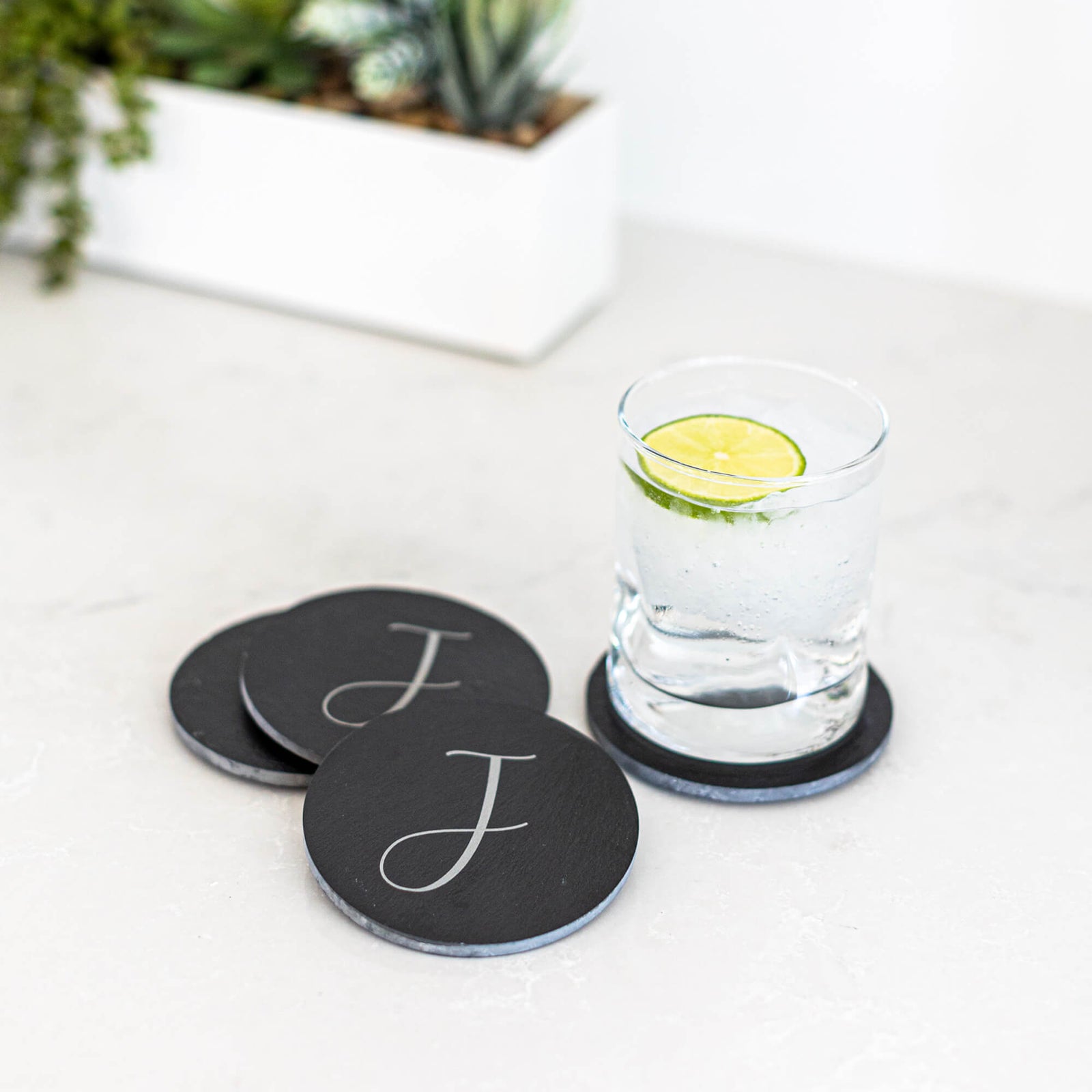 Slate Coaster Set with Initial - 4 pieces