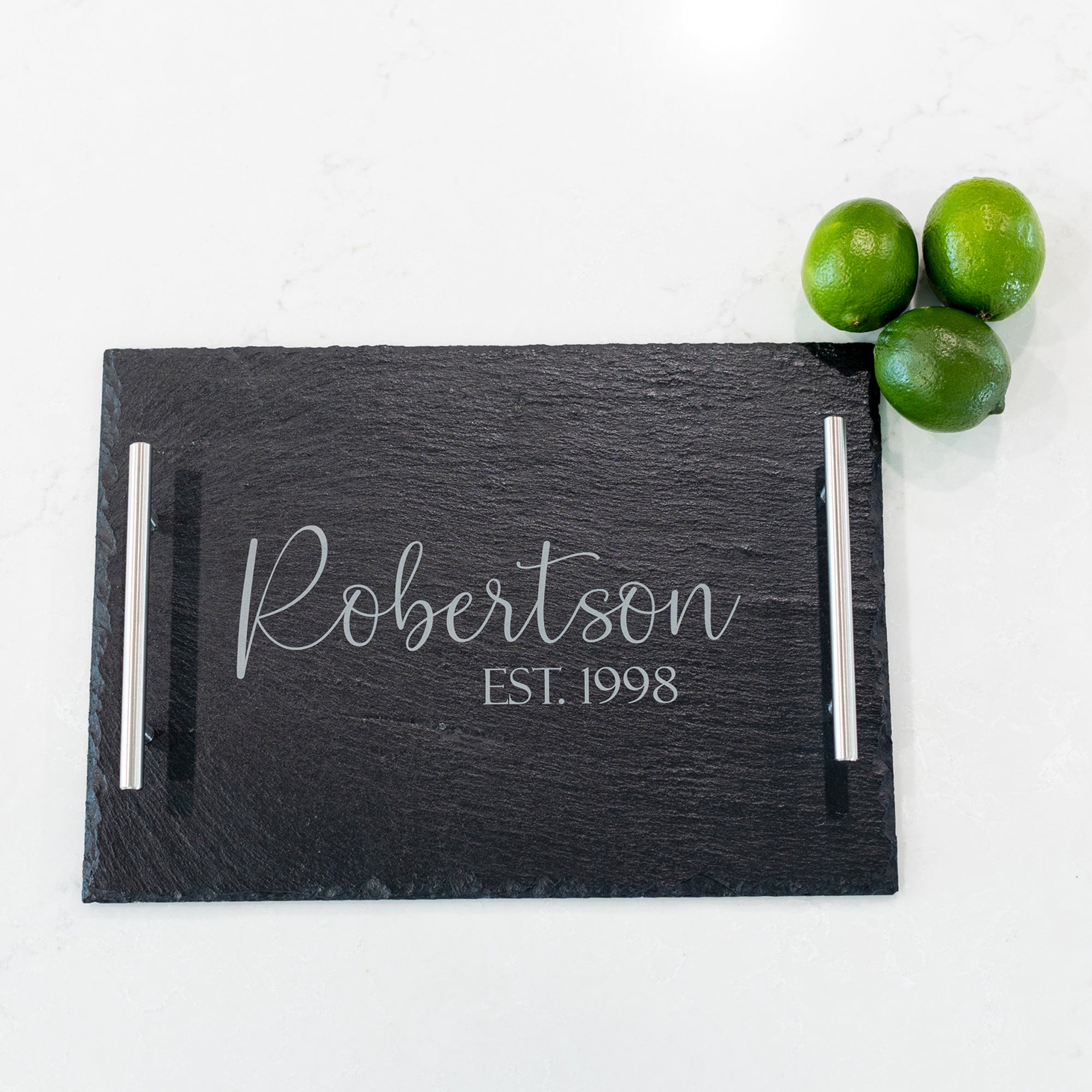 Slate Charcuterie Board and 4 Coaster Set with Name and Date