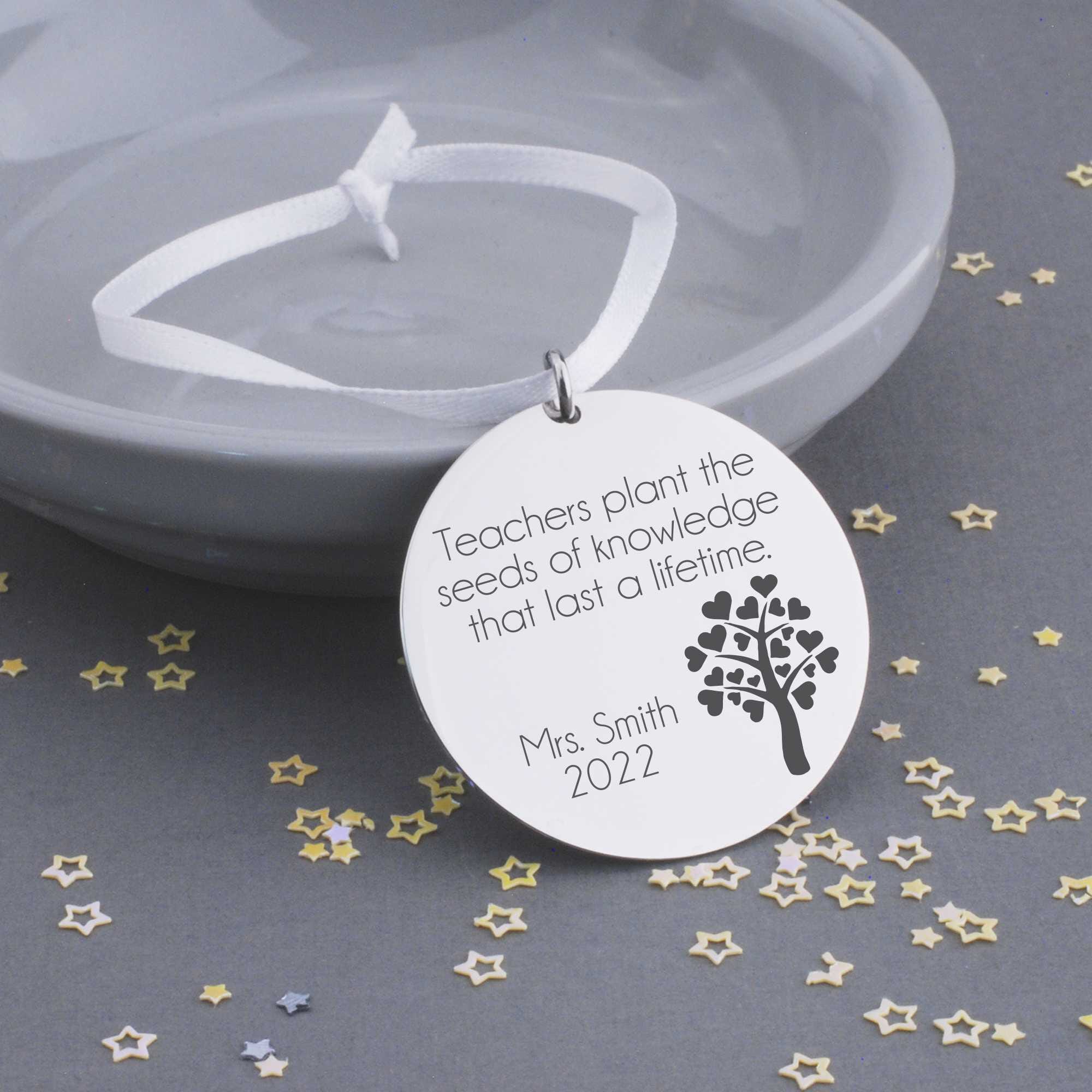 teachers plant seeds of knowledge Personalized Teacher Ornament - Engraved With Teacher's Name & Year