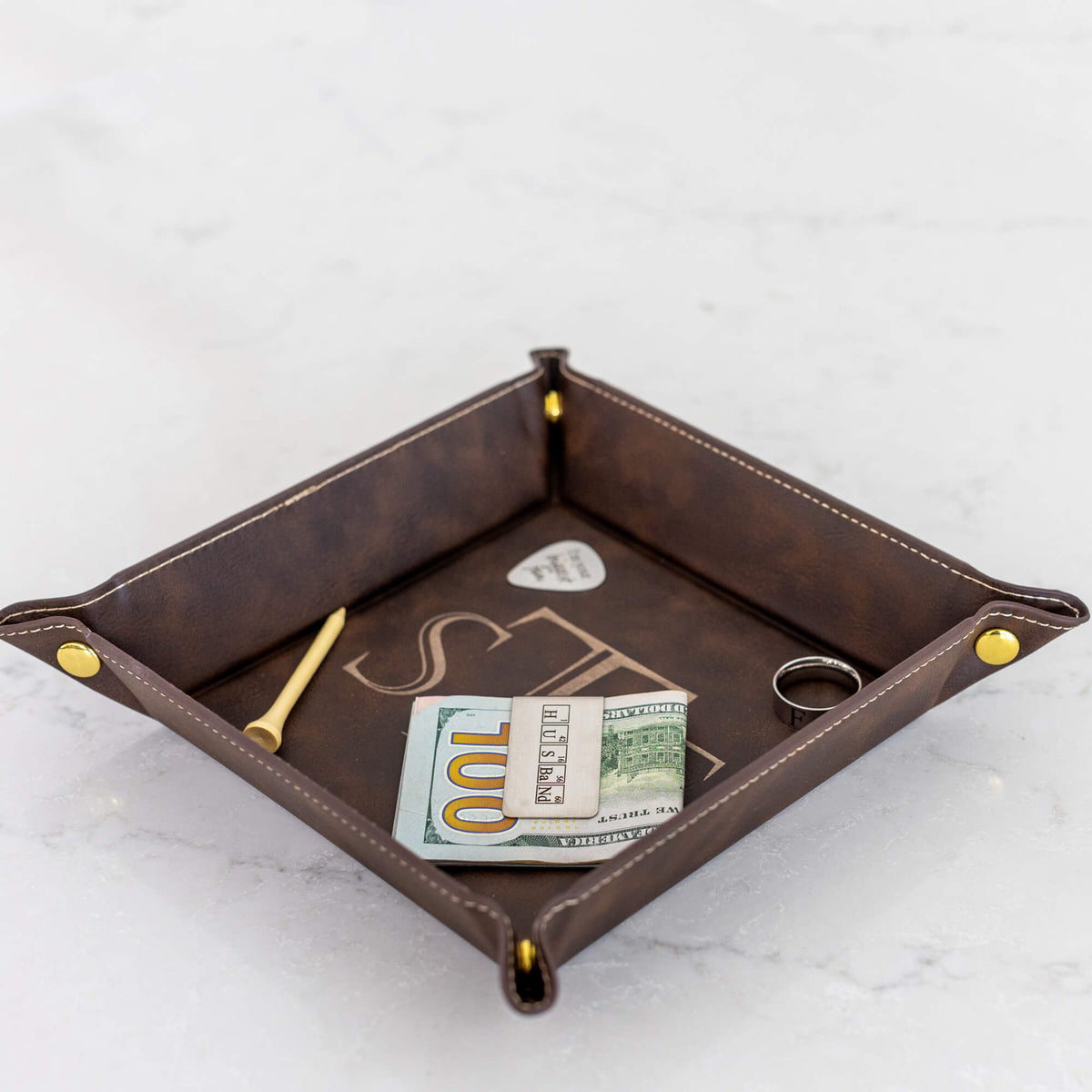 Monogrammed Vegan Leather Valet Tray