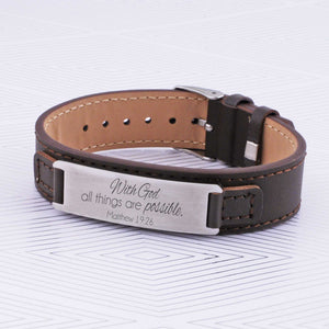Men's Leather Bracelet - With God All Things Are Possible – Bracelet – Love, Georgie