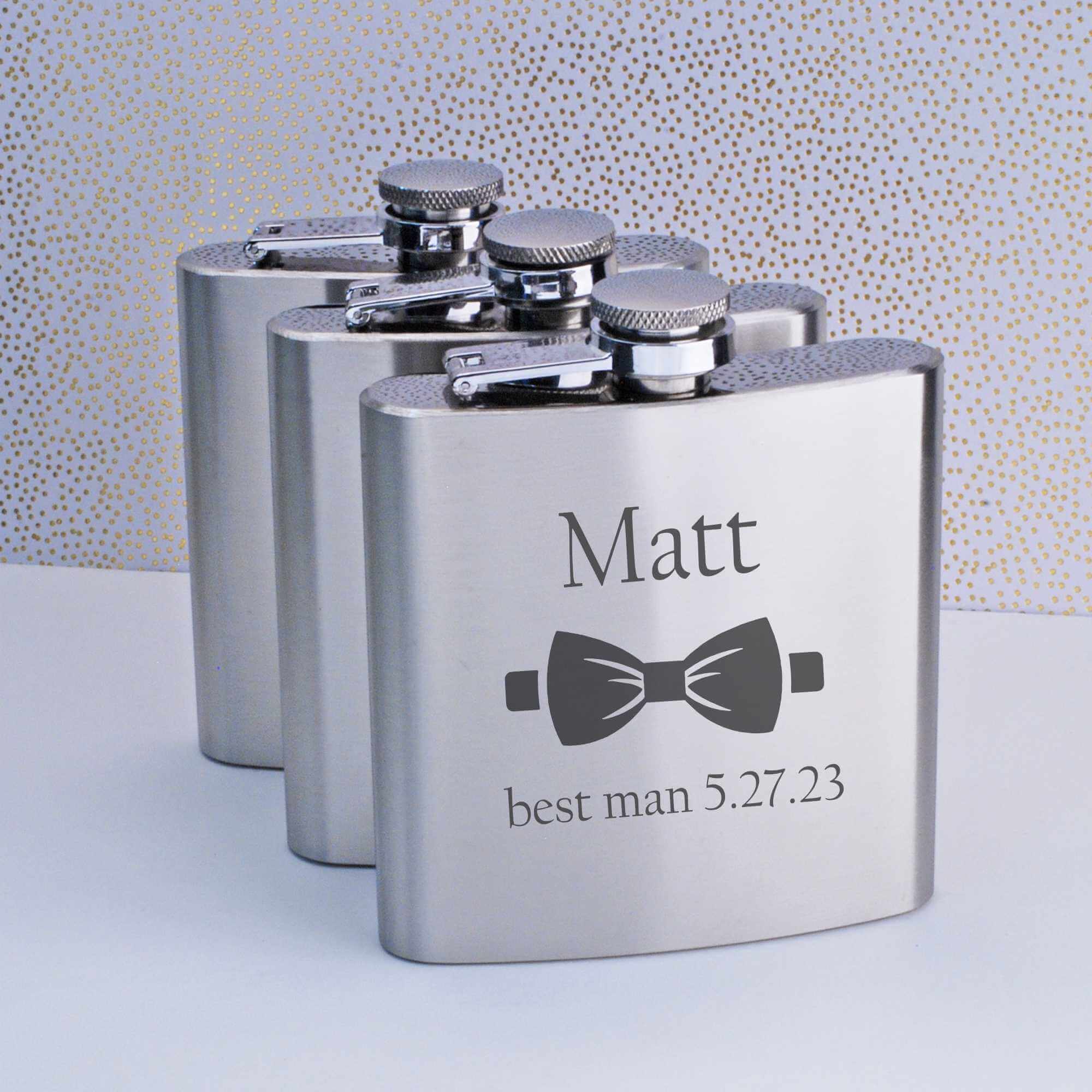 Personalized Groomsmen Gift Flask - Customized Stainless Steel Wedding Flask