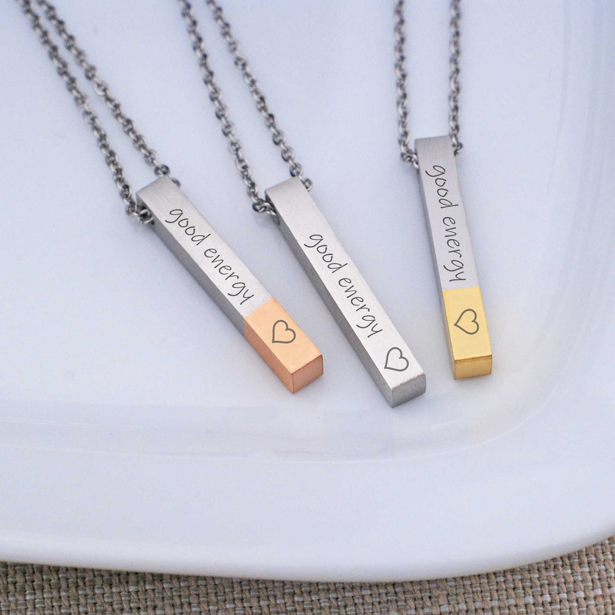 Good Energy - Engraved Bar Necklace – Necklace – Love, Georgie