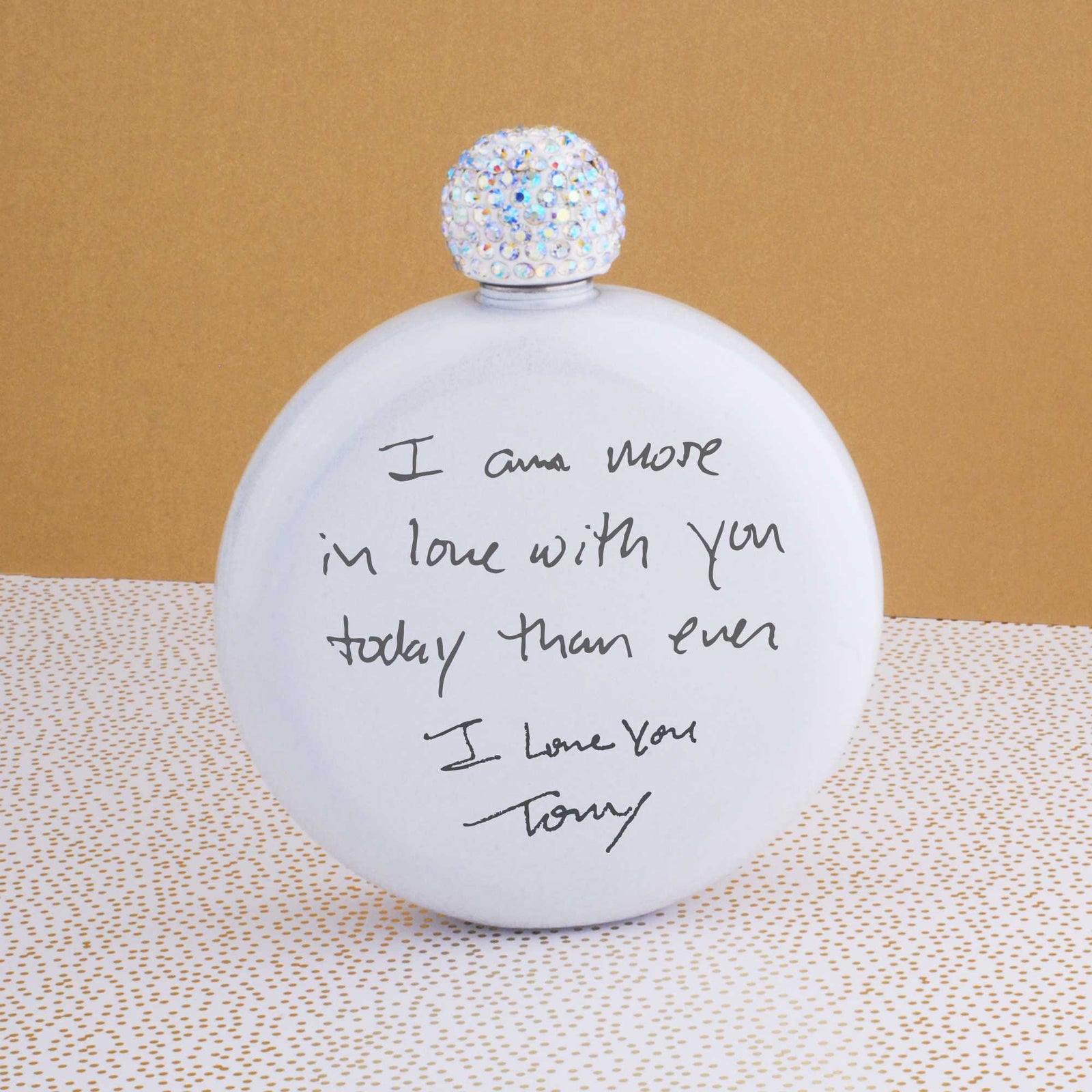Round Glitter Flask Engraved with Your Handwriting