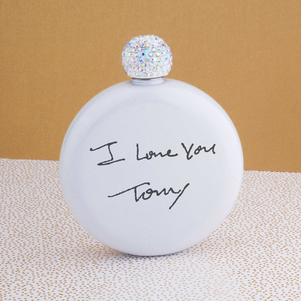 Round Glitter Flask Engraved with Your Handwriting