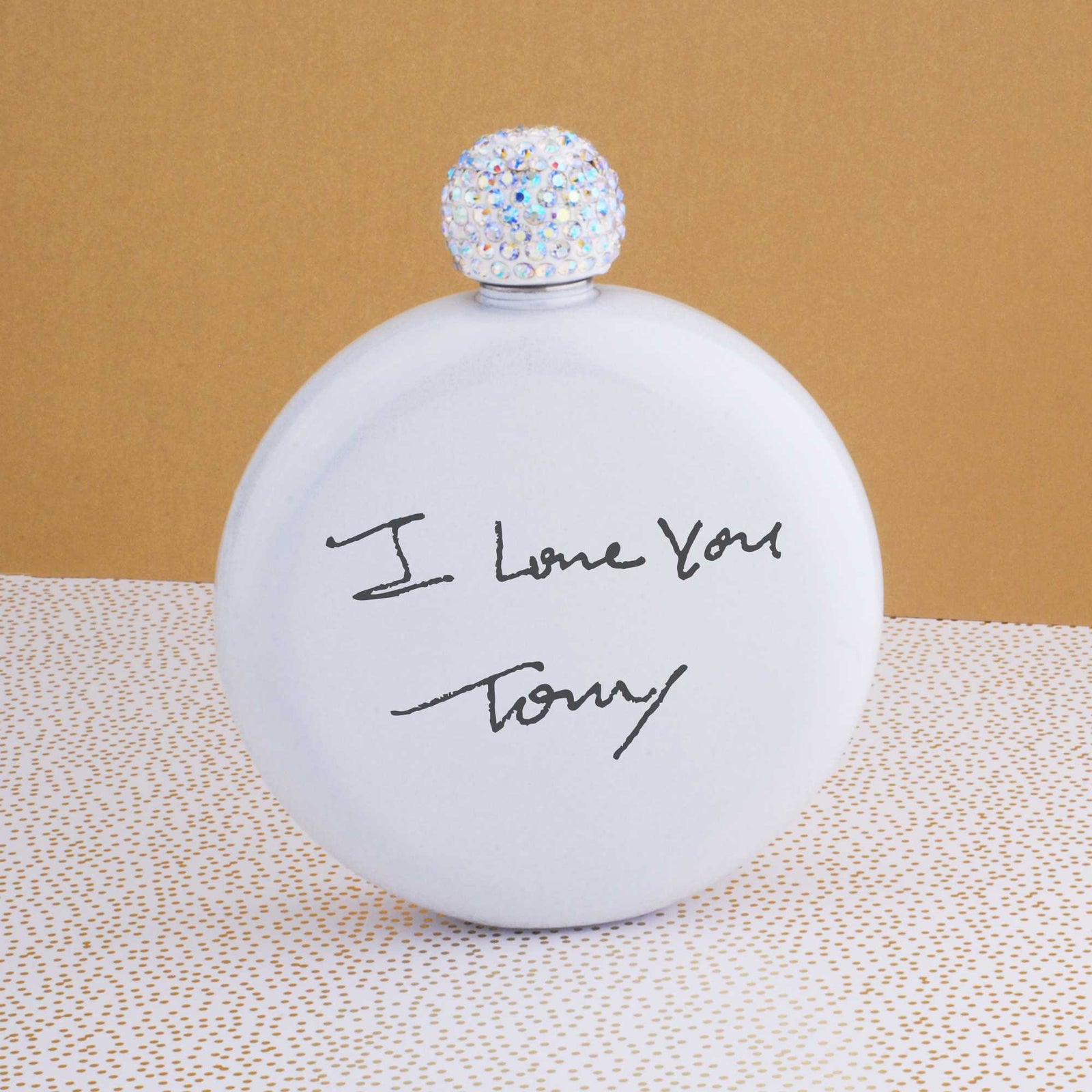Round Glitter Flask Engraved with Your Handwriting